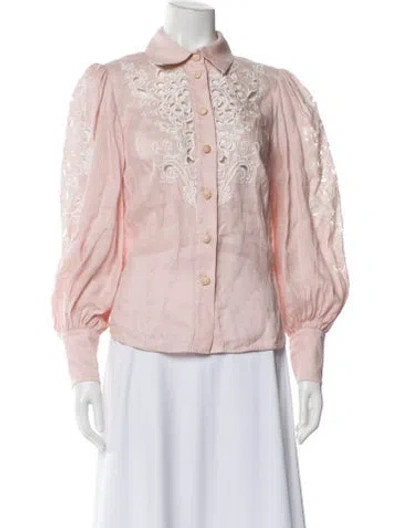 Pre-owned Zimmermann Linen Lace Pattern Blouse In Pink