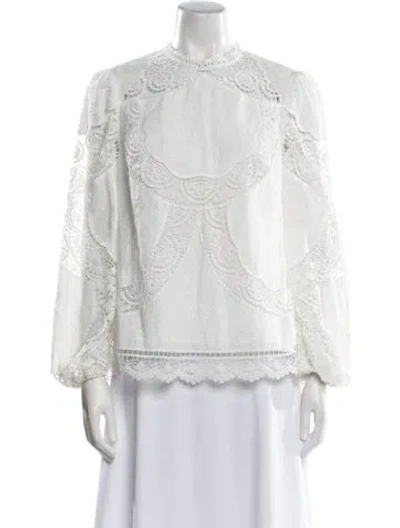 Pre-owned Zimmermann Linen Lace Pattern Blouse In White