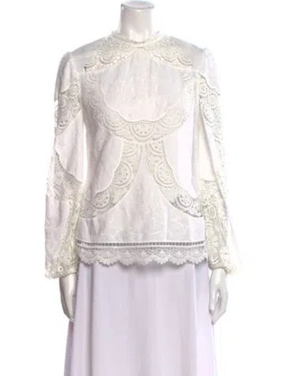 Pre-owned Zimmermann Linen Lace Pattern Blouse In White