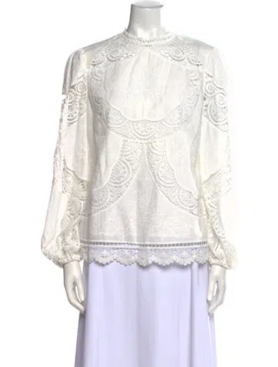 Pre-owned Zimmermann Linen Lace Pattern Blouse In White