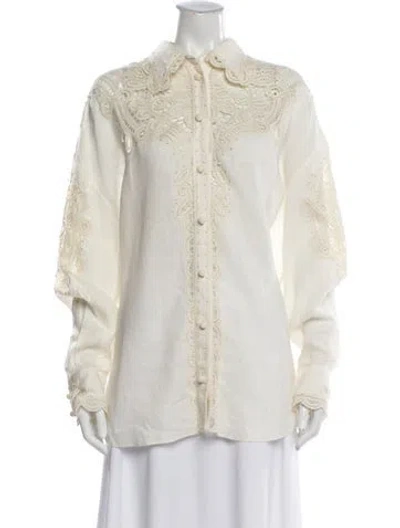 Pre-owned Zimmermann Linen Lace Pattern Blouse In White
