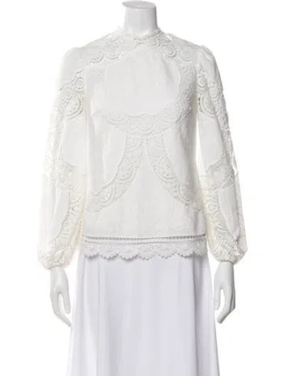 Pre-owned Zimmermann Linen Lace Pattern Blouse In White