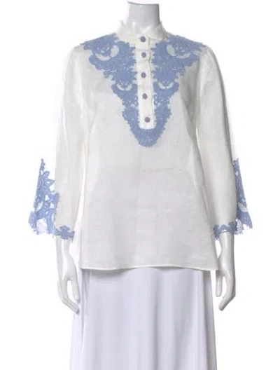 Pre-owned Zimmermann Linen Lace Pattern Blouse In White