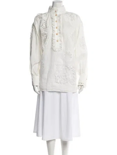 Pre-owned Zimmermann Linen Lace Pattern Blouse In White
