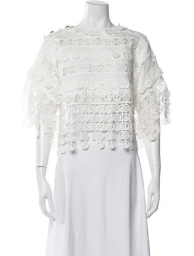 Pre-owned Zimmermann Linen Lace Pattern Blouse In White
