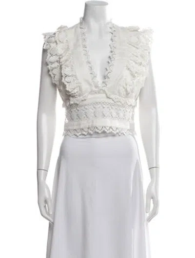 Pre-owned Zimmermann Linen Lace Pattern Blouse In White