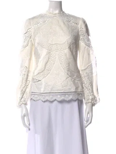 Pre-owned Zimmermann Linen Lace Pattern Blouse In White