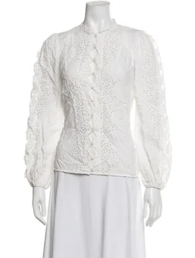 Pre-owned Zimmermann Linen Lace Pattern Blouse In White