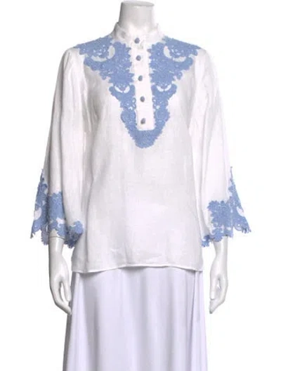 Pre-owned Zimmermann Linen Lace Pattern Blouse In White