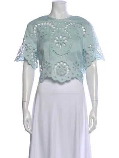 Pre-owned Zimmermann Linen Lace Pattern Crop Top In Blue