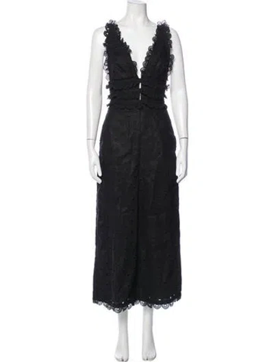 Pre-owned Zimmermann Linen Lace Pattern Jumpsuit In Black