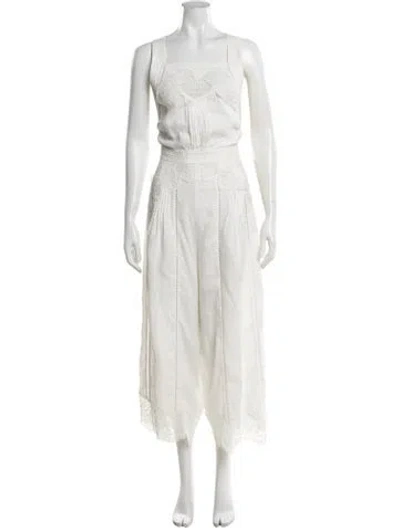 Pre-owned Zimmermann Linen Lace Pattern Jumpsuit In White