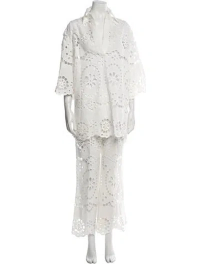 Pre-owned Zimmermann Linen Lace Pattern Pant Set In White