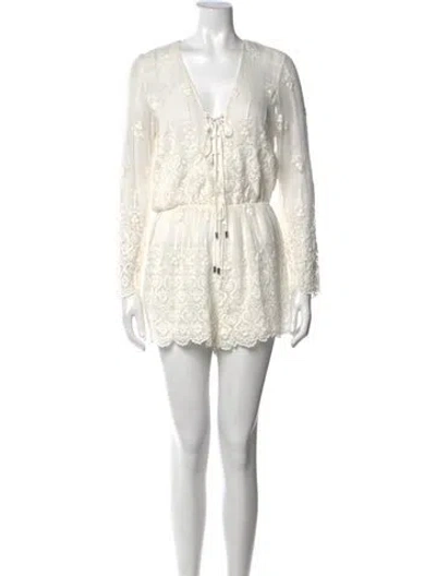 Pre-owned Zimmermann Linen Lace Pattern Romper In White