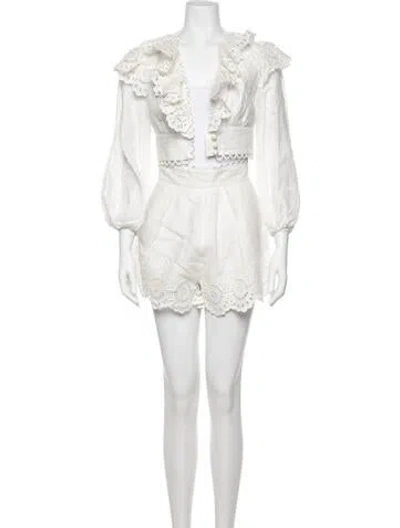Pre-owned Zimmermann Linen Lace Pattern Short Set In White
