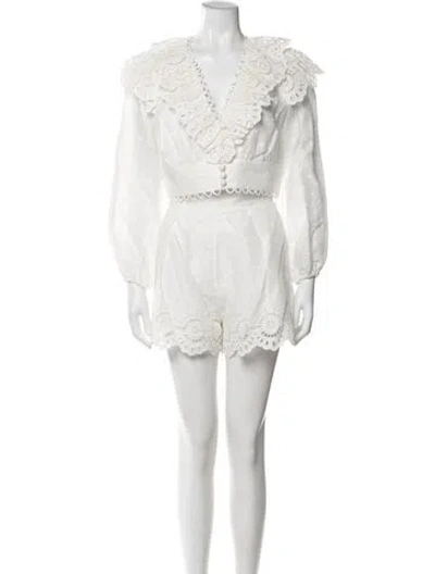 Pre-owned Zimmermann Linen Lace Pattern Short Set In White