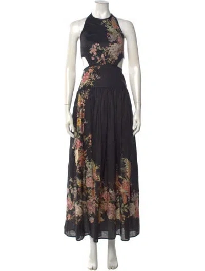 Pre-owned Zimmermann Linen Long Dress In Black
