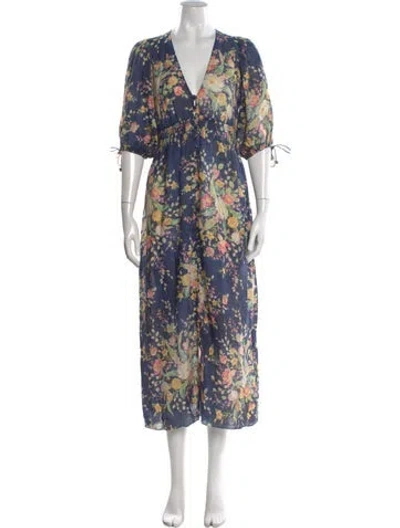 Pre-owned Zimmermann Linen Long Dress In Blue