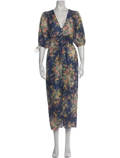 Pre-owned Zimmermann Linen Long Dress In Blue