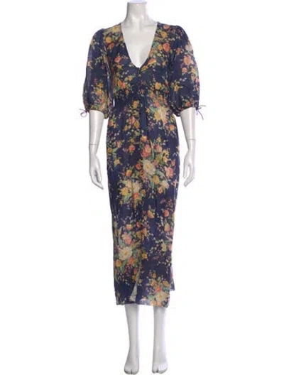 Pre-owned Zimmermann Linen Long Dress In Blue