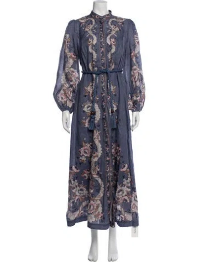 Pre-owned Zimmermann Linen Long Dress In Blue
