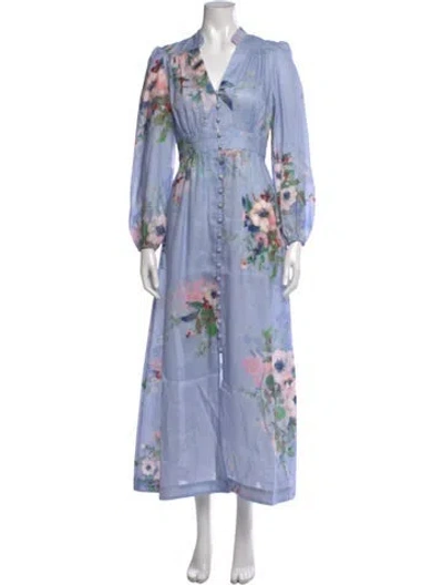 Pre-owned Zimmermann Linen Long Dress In Blue