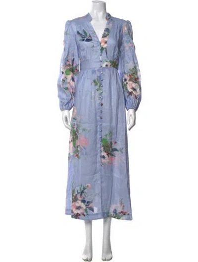 Pre-owned Zimmermann Linen Long Dress In Blue