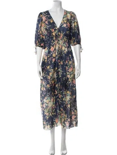 Pre-owned Zimmermann Linen Long Dress In Blue/green/pink