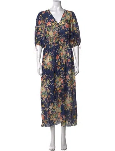 Pre-owned Zimmermann Linen Long Dress In Blue/green/pink