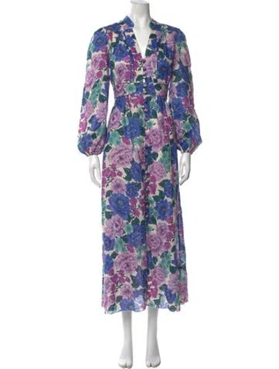 Pre-owned Zimmermann Linen Long Dress In Blue/purple/white