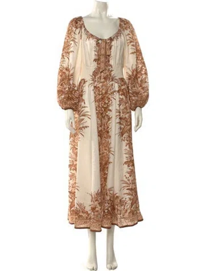 Pre-owned Zimmermann Linen Long Dress In Brown