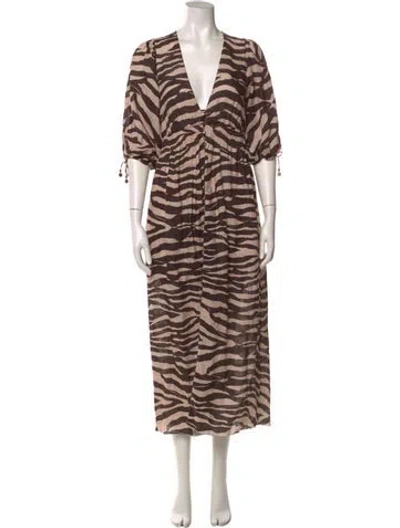 Pre-owned Zimmermann Linen Long Dress In Brown