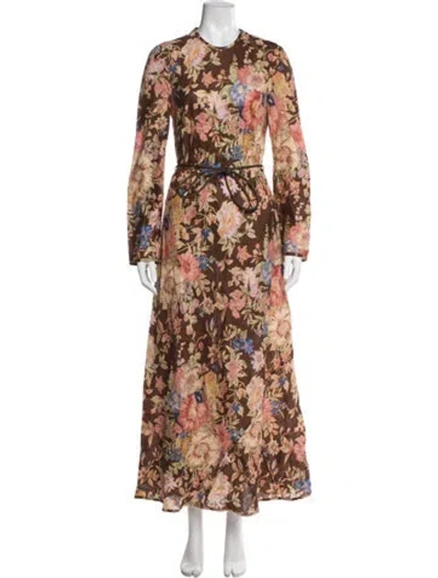 Pre-owned Zimmermann Linen Long Dress In Brown