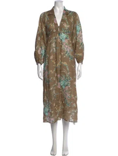 Pre-owned Zimmermann Linen Long Dress In Brown