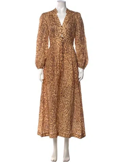 Pre-owned Zimmermann Linen Long Dress In Brown