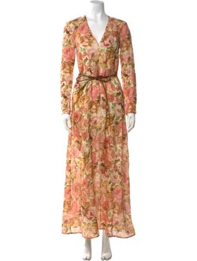 Pre-owned Zimmermann Linen Long Dress In Brown/neutrals/pink