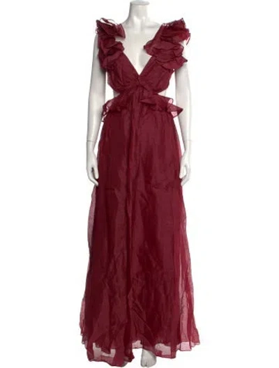 Pre-owned Zimmermann Linen Long Dress In Burgundy