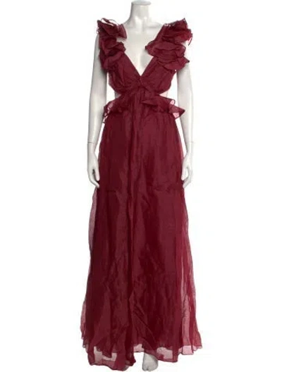 Pre-owned Zimmermann Linen Long Dress In Burgundy