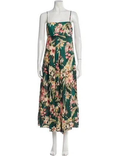 Pre-owned Zimmermann Linen Long Dress In Green