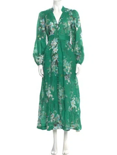 Pre-owned Zimmermann Linen Long Dress In Green