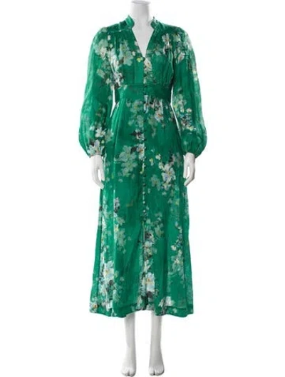 Pre-owned Zimmermann Linen Long Dress In Green