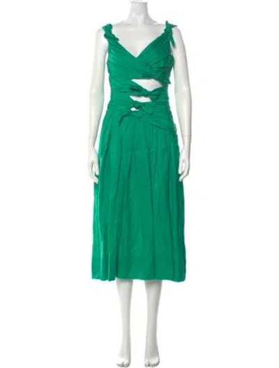 Pre-owned Zimmermann Linen Long Dress In Green