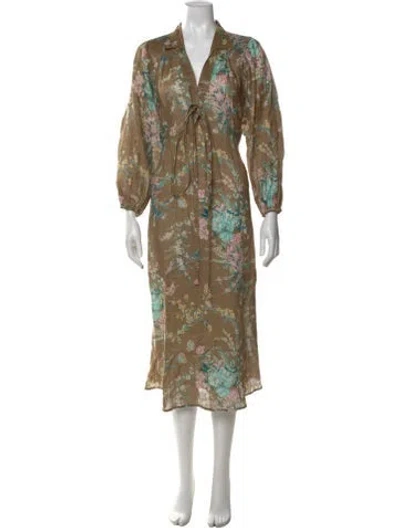 Pre-owned Zimmermann Linen Long Dress In Green