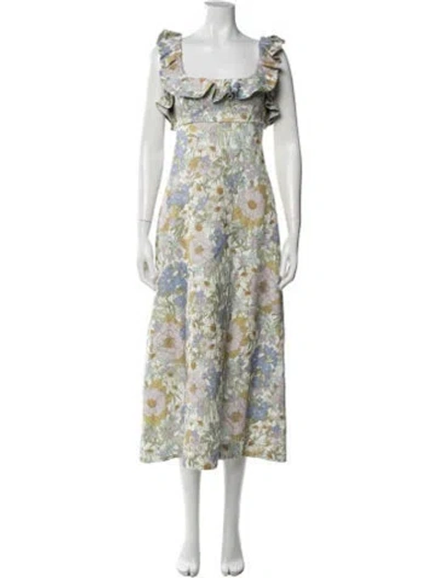 Pre-owned Zimmermann Linen Long Dress In Green