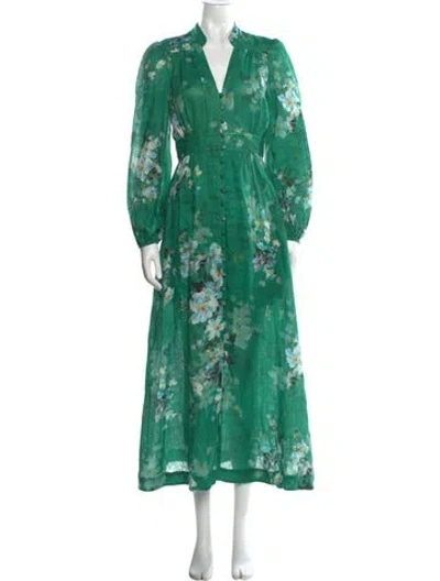 Pre-owned Zimmermann Linen Long Dress In Green