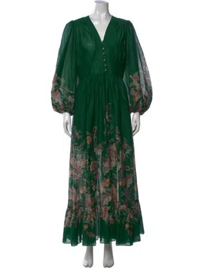 Pre-owned Zimmermann Linen Long Dress In Green