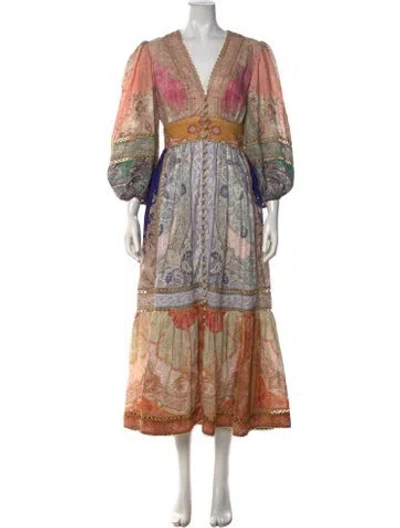 Pre-owned Zimmermann Linen Long Dress In Metallic/neutrals