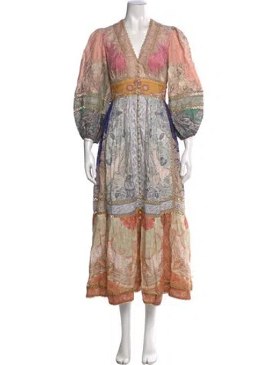 Pre-owned Zimmermann Linen Long Dress In Multi