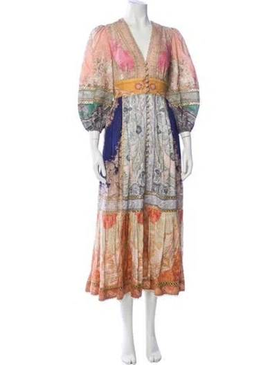 Pre-owned Zimmermann Linen Long Dress In Multi