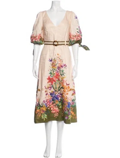 Pre-owned Zimmermann Linen Long Dress In Multicolor